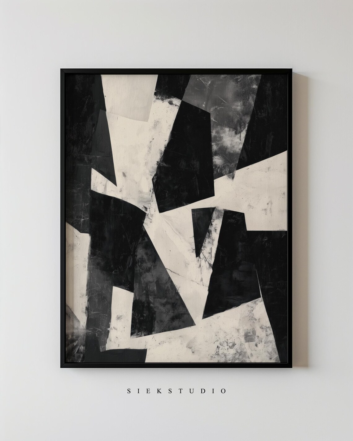 Abstract Geometric Shapes Composition Art Modern Neutral Black And White Structured Minimalist Wall Decor For Living Room 68