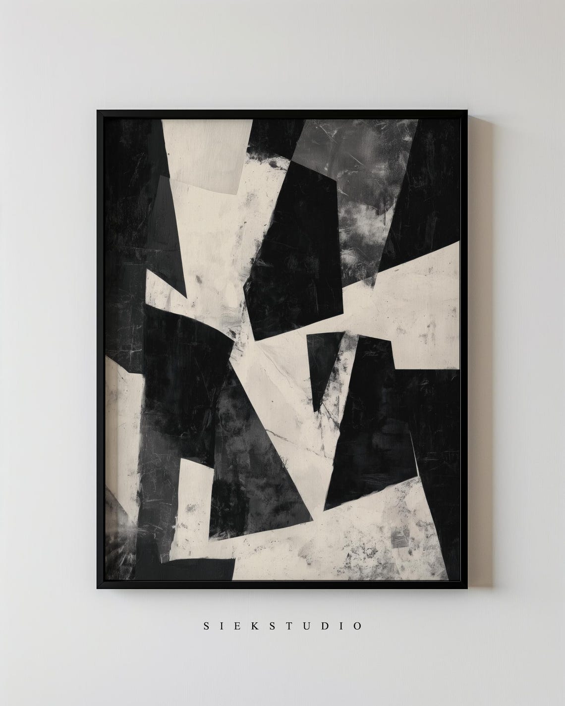 Black White Angular Shapes Textured Abstract Collage Art Poster