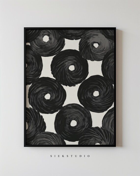Abstract Thick Circle Pattern Art Modern Minimalist Wall Black Swirl Design On Neutral Contemporary Living Room Decor 96