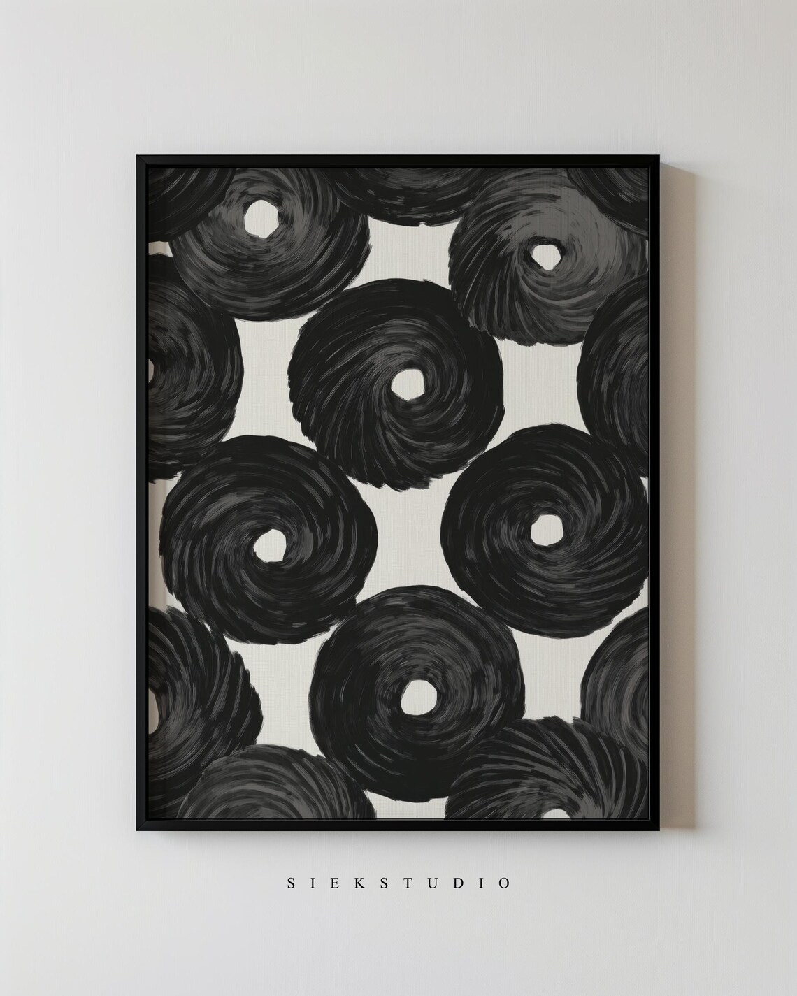 Abstract Thick Circle Pattern Art Modern Minimalist Wall Black Swirl Design On Neutral Contemporary Living Room Decor 96
