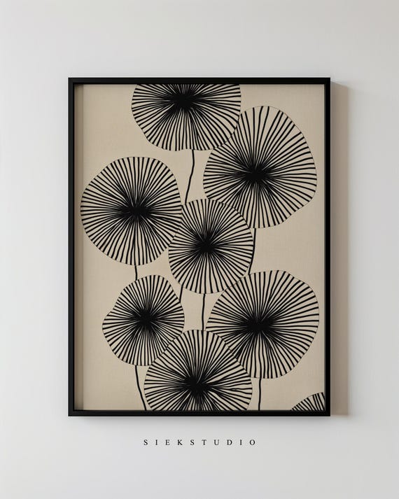 Abstract Dandelions Minimalist Line Modern Flower Black Pattern Wall Art Neutral Botanical Geometric Contemporary Home Decor 165