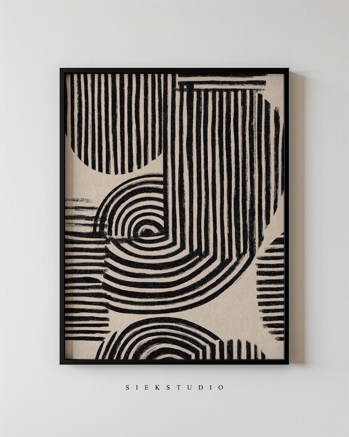 Bold Black Stripe Abstract Geometric Lines Beige Modern Poster