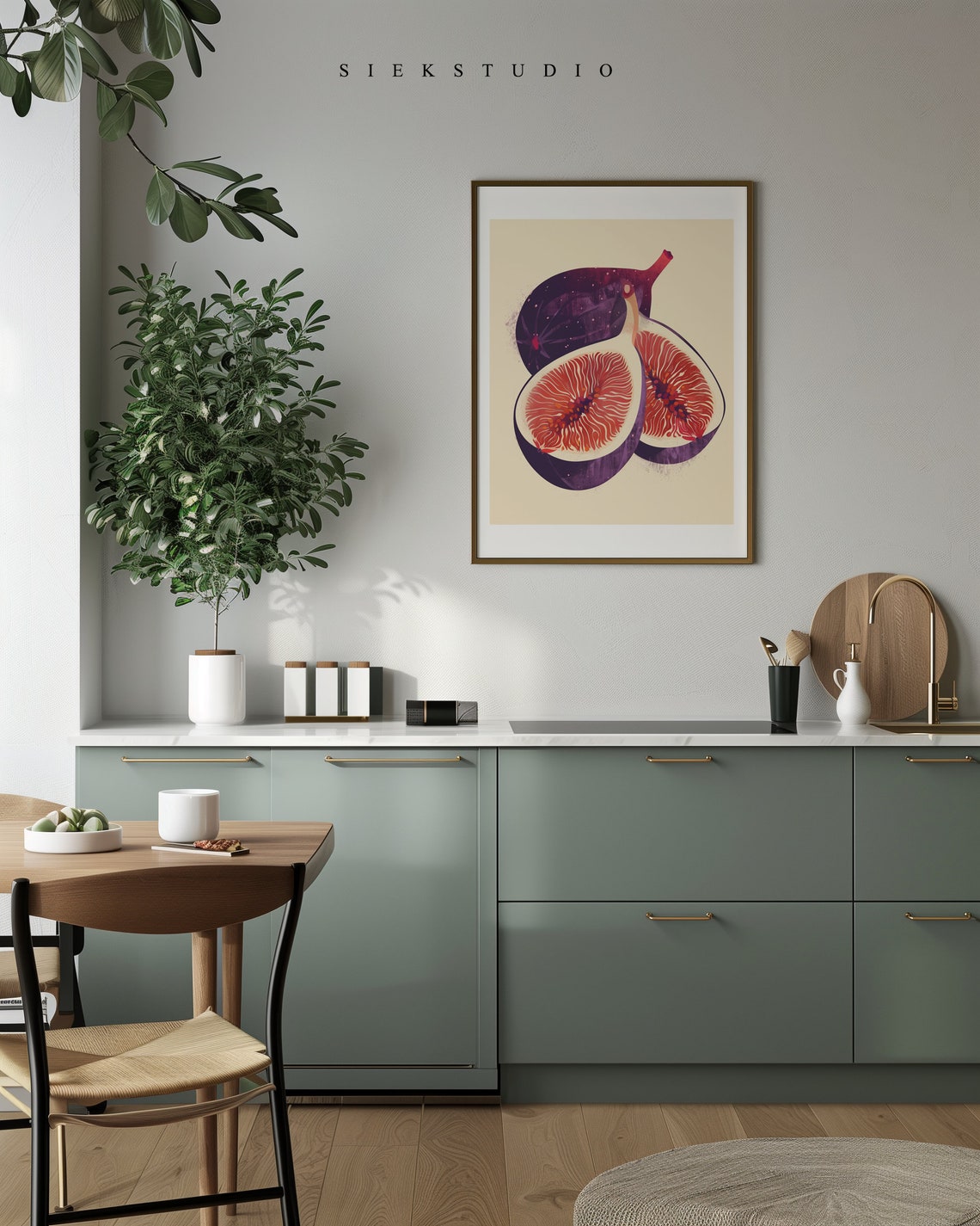 Vibrant Halved Fig Fruit Illustration Botanical Kitchen Poster - Image 2
