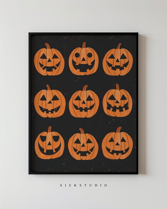 Vintage Halloween Pumpkin Art Jackolantern Wall Decor Retro Print Party Spooky Autumn Fall