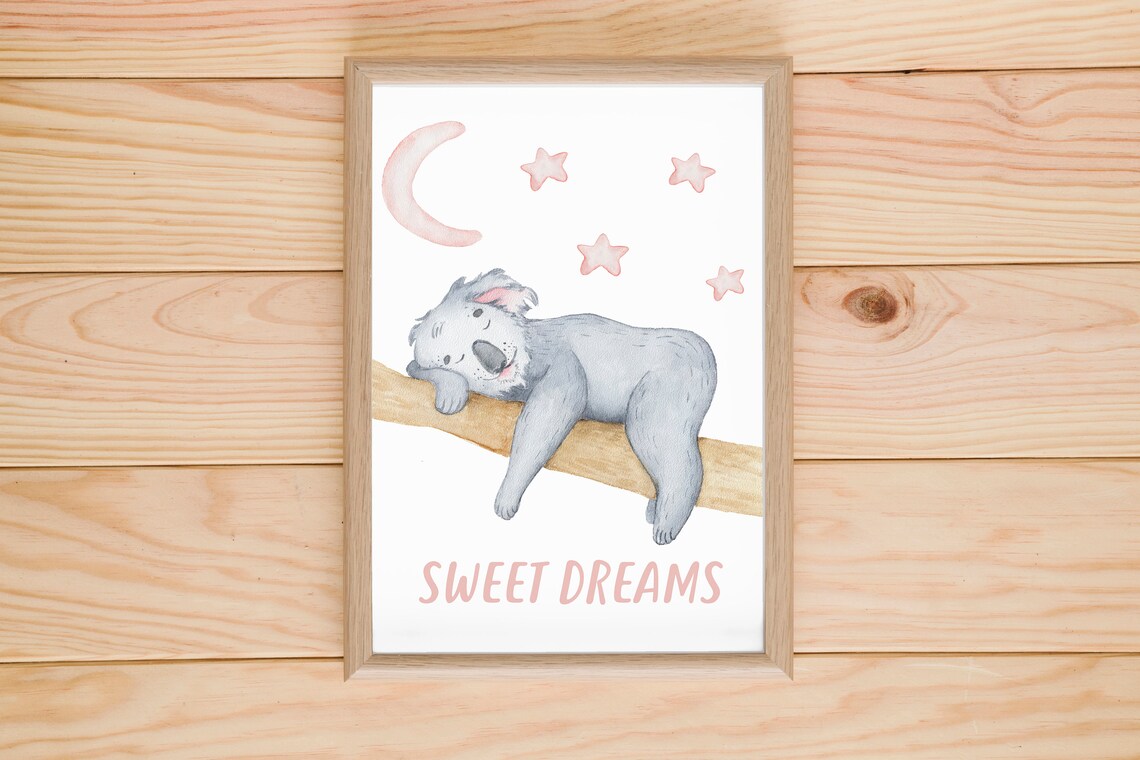Sweet Dreams Watercolor Koala Baby Nursery Sleeping Decor Poster - Image 9
