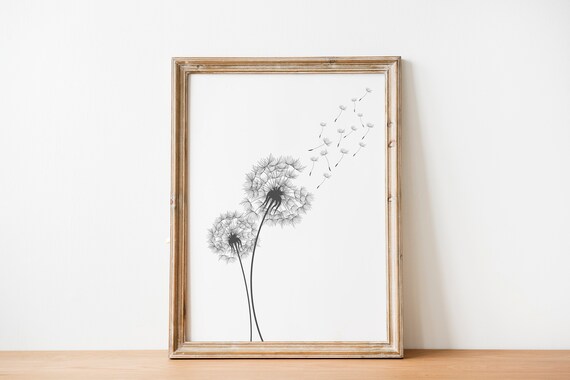 Monochrome Dandelion Seed Head Minimalist Botanical Art Poster