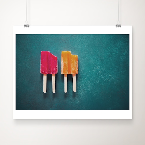 Popsicles Photograph Kitchen Wall Art Food Photography Ice Pop Print Nursery Red Decor Teal Vibrant