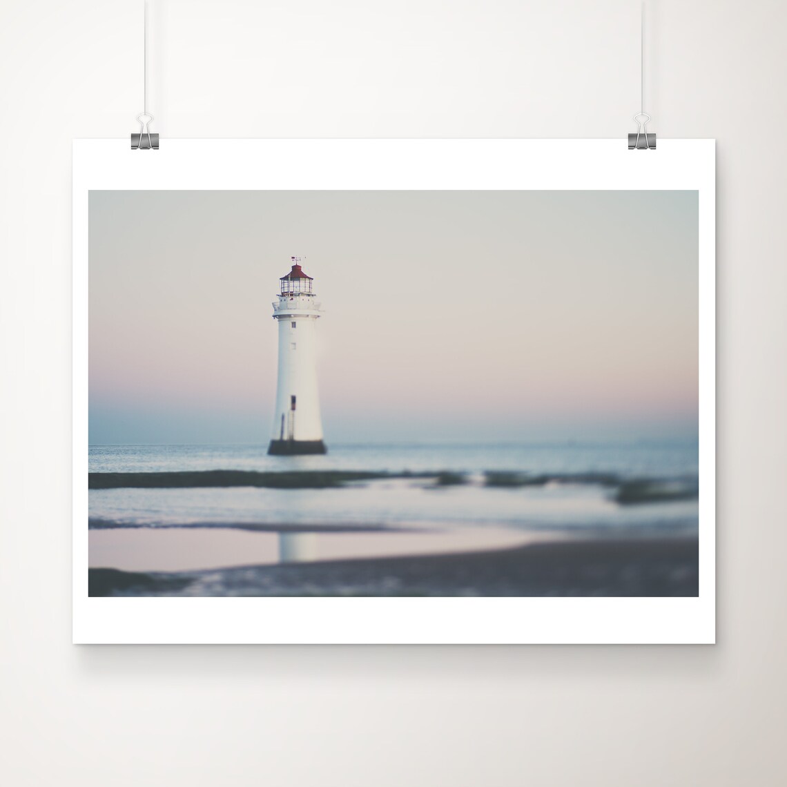 Wirral Beach Lighthouse Sunrise Travel Poster