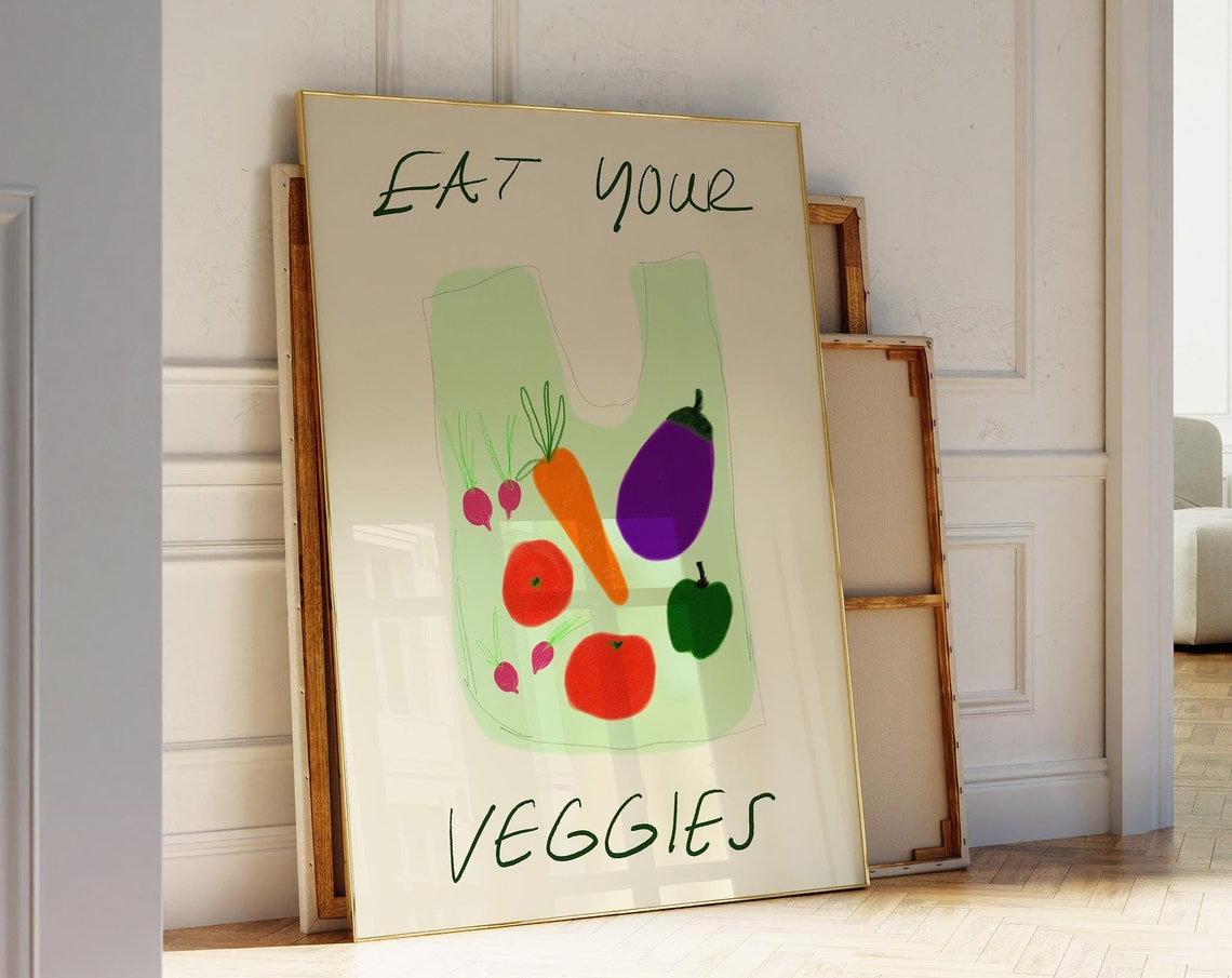 Eat Your Veggies Grocery Bag With Colorful Vegetables Art Poster