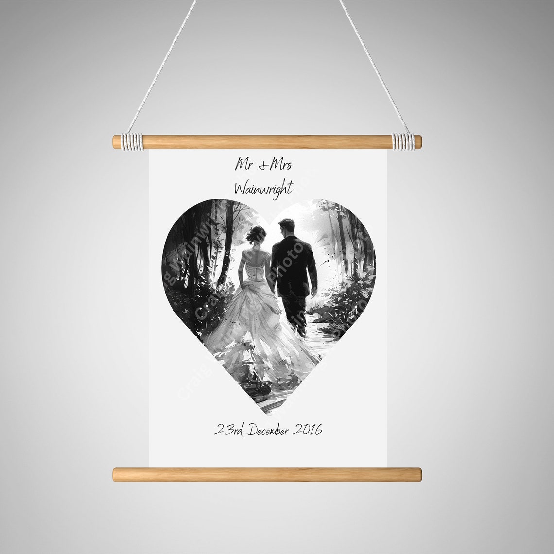Personalised Mr and Mrs Wedding Heart Forest Photo Art Poster - Image 2