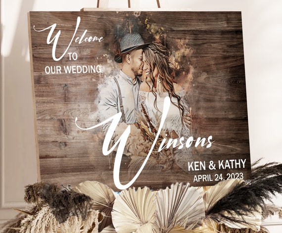 Last Name Wedding Sign Wedding Welcome Sign With Photo Wedding Sign Wood Wedding Decor Wedding Decoration Personalized Wedding Sign Template