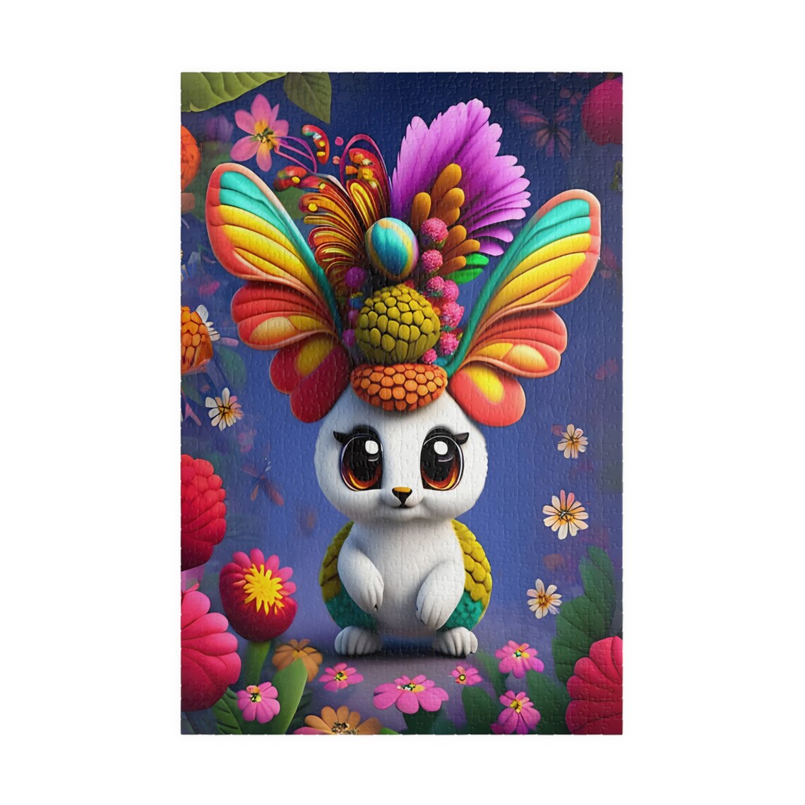 Cute White Bunny Wearing A Rainbow Fairy Wing Headdress Poster - Image 3