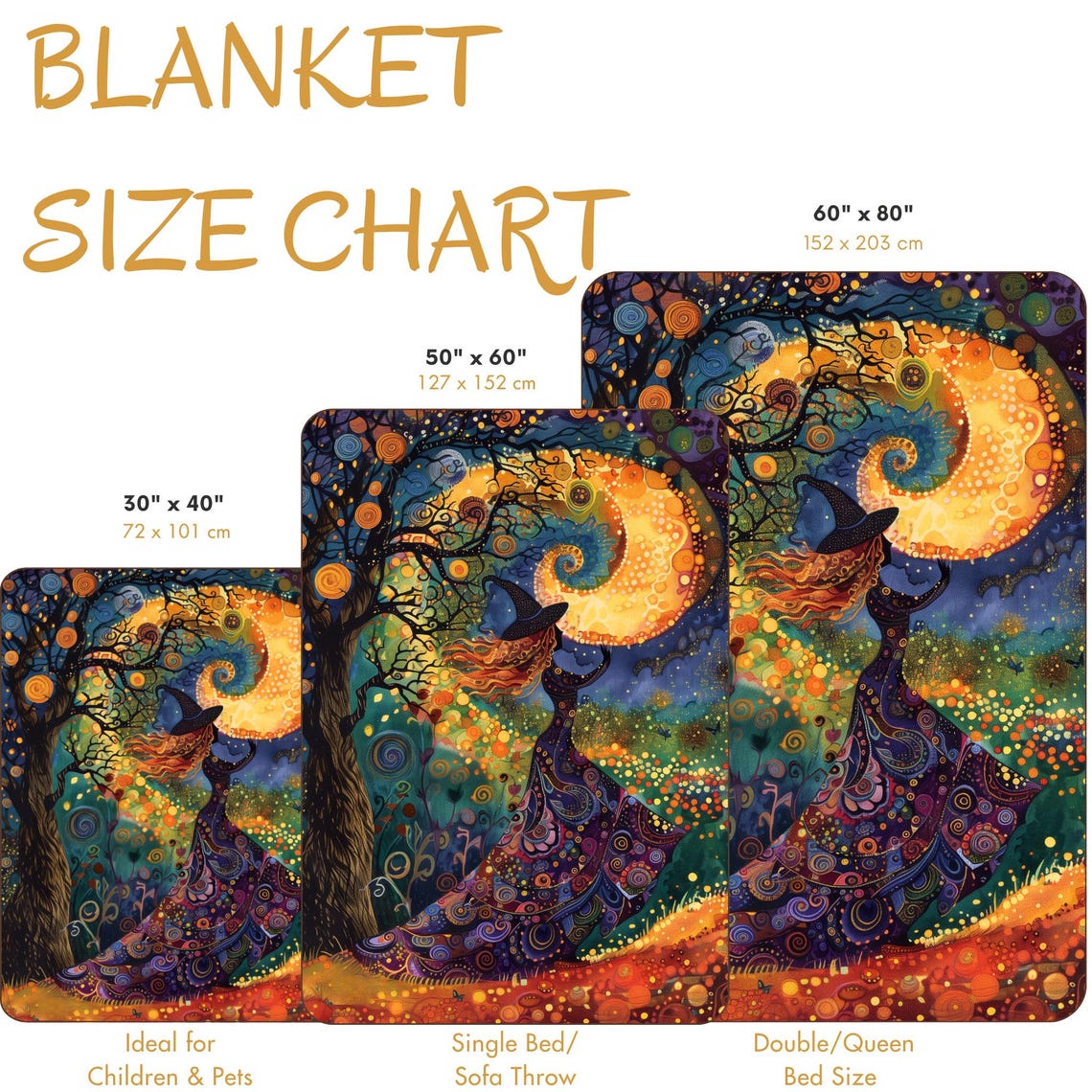 Mystical Halloween Witch Under a Swirling Orange Moon Poster - Image 5
