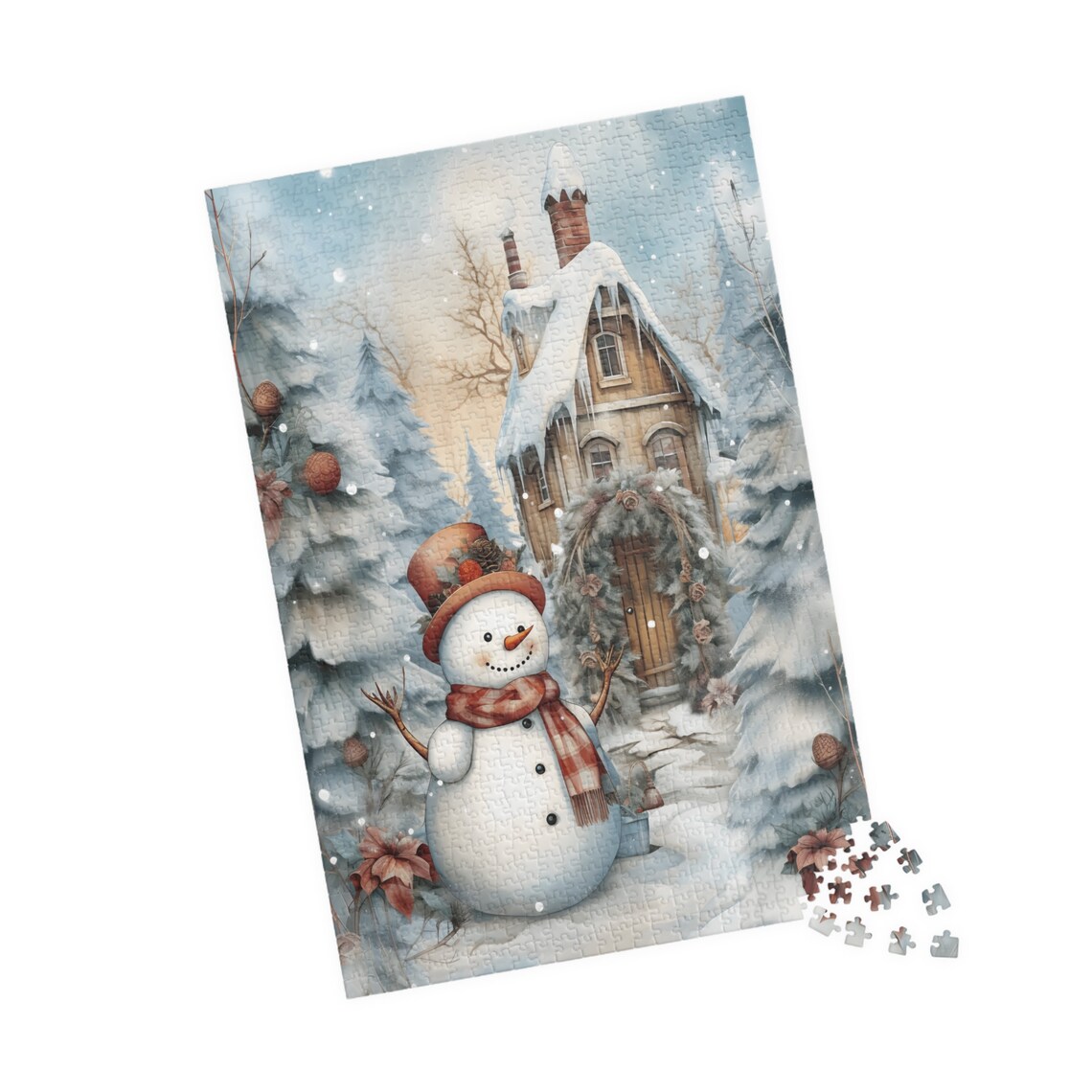 Country Snowman Watercolor Poster, Snowy Woods - Image 4