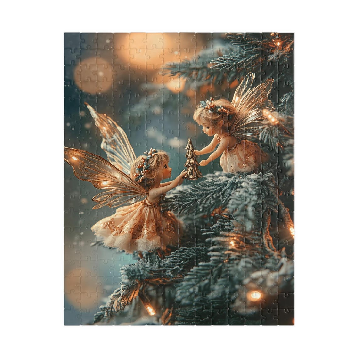Two Tiny Fairies Hanging An Ornament On A Snowy Tree Art Print - Image 5