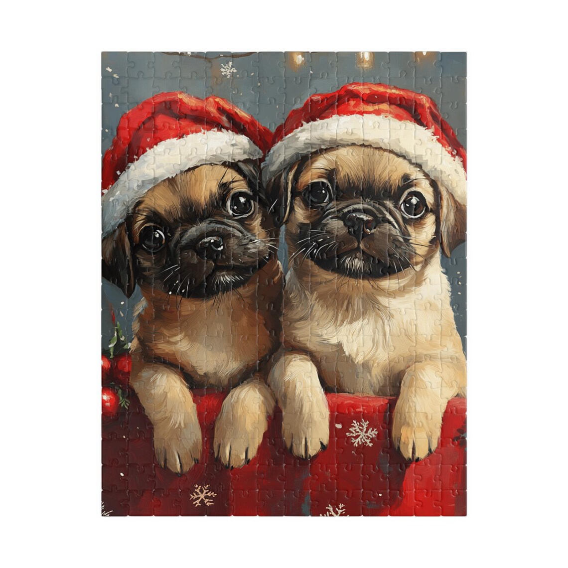 Two Pug Puppies in Santa Hats on Red Gift Box Christmas Dog Poster - Image 5