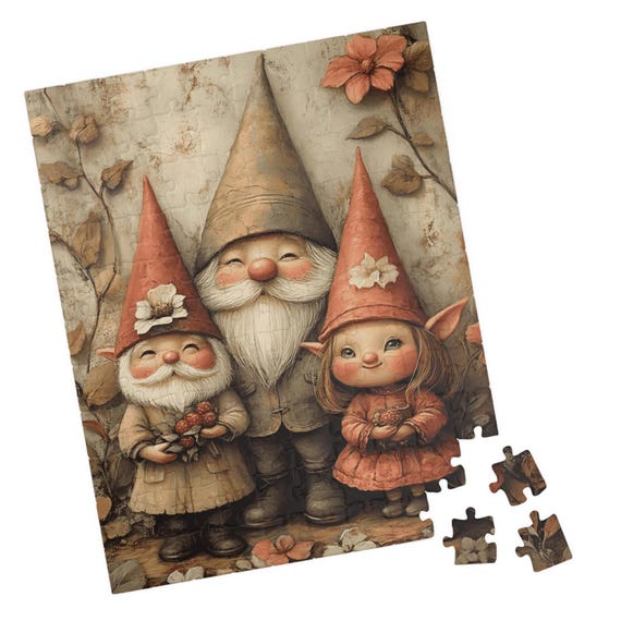 Gnome Family Portrait Jigsaw Puzzle Gift For Holidays Birthdays Get Well And Nursing Homes Fun Tech Free Activity
