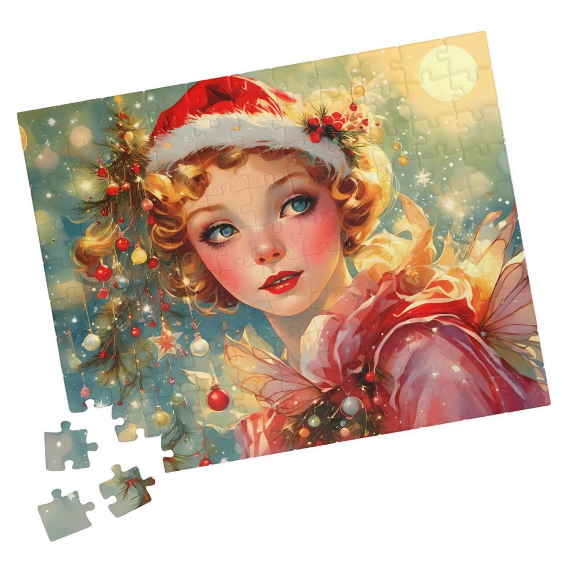 Christmas Fairy Girl in a Santa Hat Festive Holiday Portrait Poster