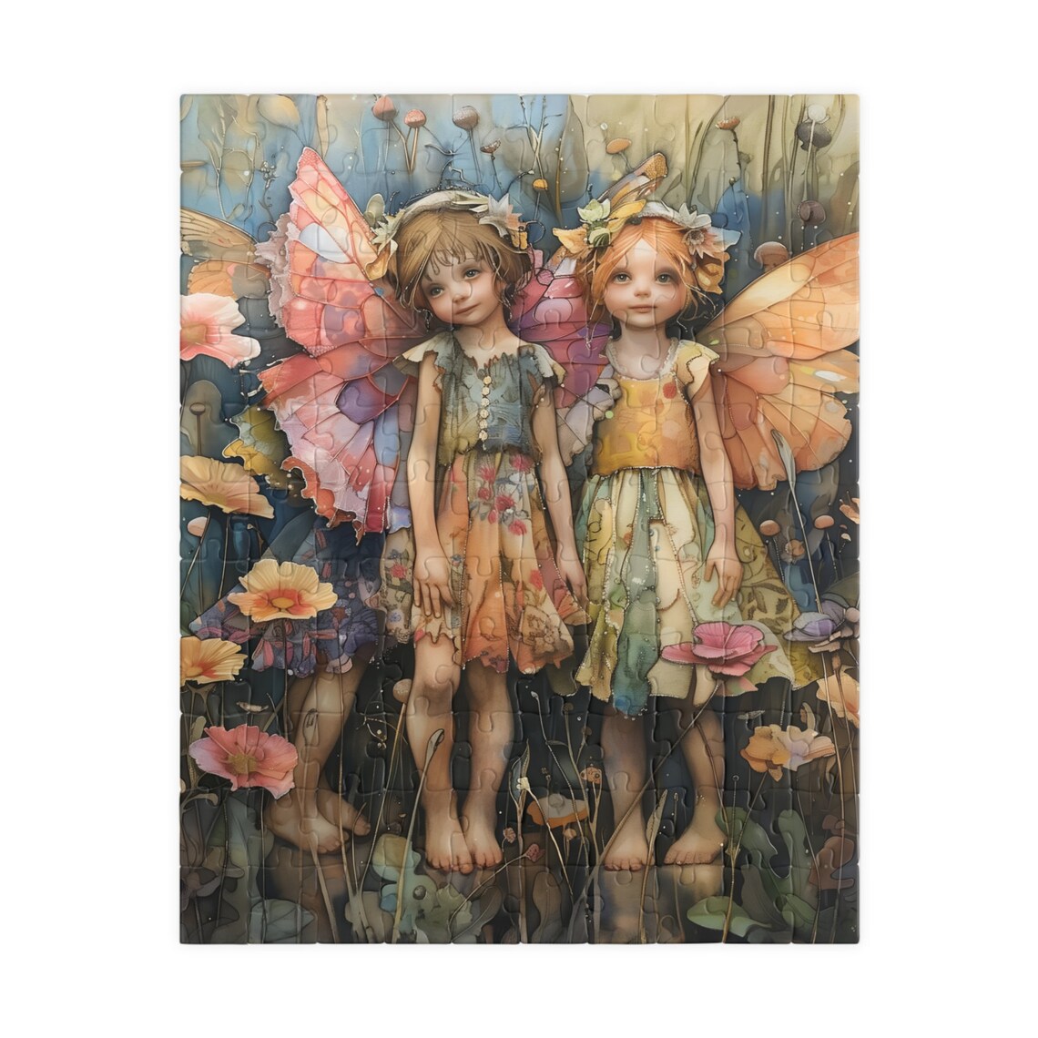 Two Little Fairies Wildflowers Butterfly Wings Watercolor Poster - Image 2