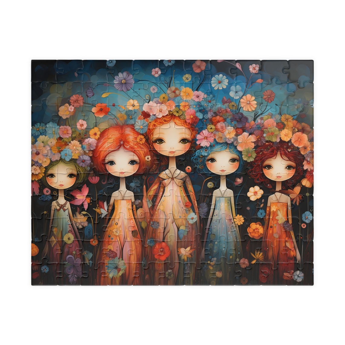 Five Sweet Girls Wearing Bright Flower Crowns in a Garden Poster - Image 3