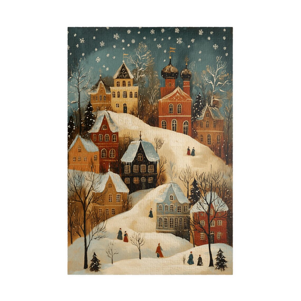 Russian Snowy Winter Town Onion Dome Snowfall Folk Art Poster - Image 3