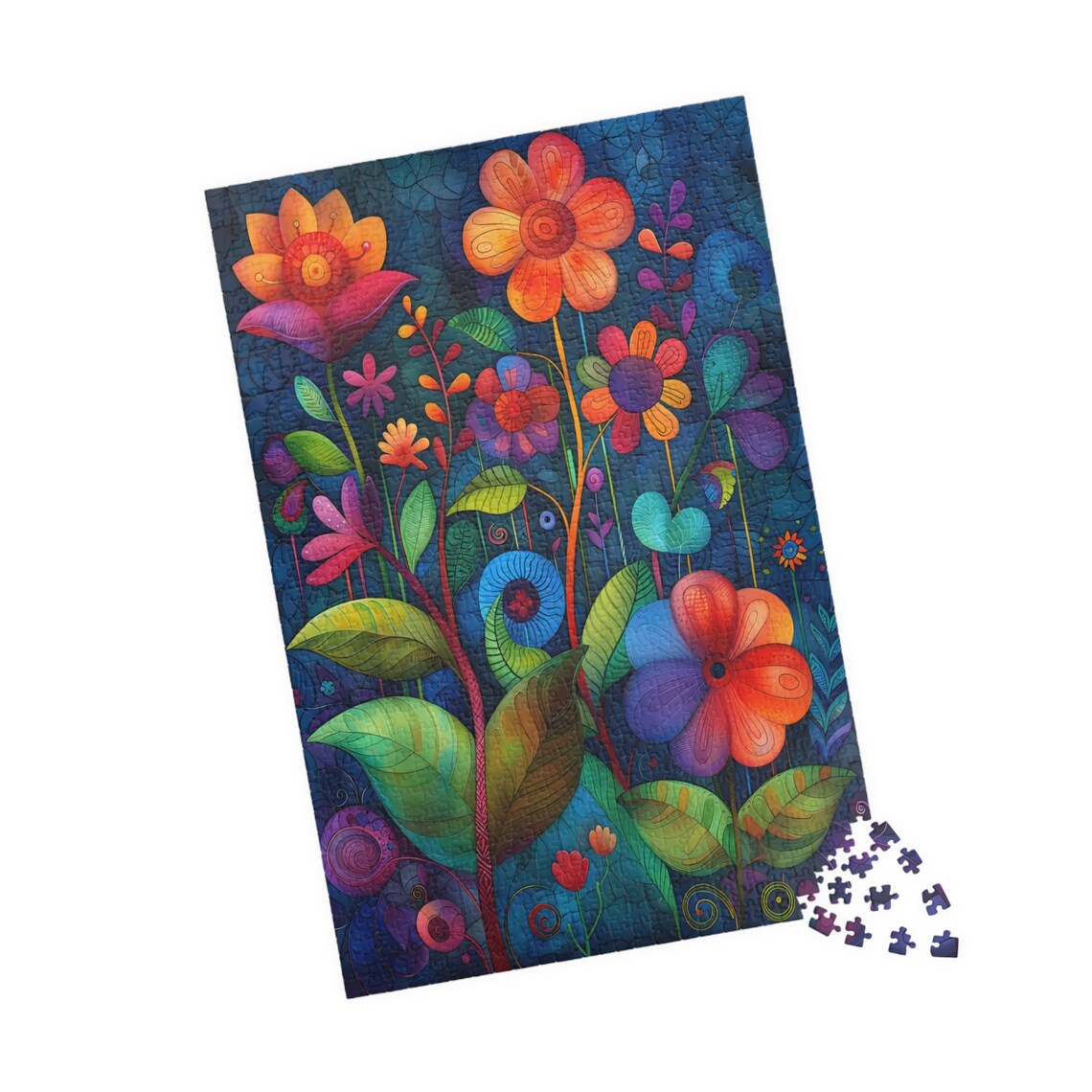 Colorful Folk Art Flower Garden Whimsical Bloom Field Poster Night - Image 4