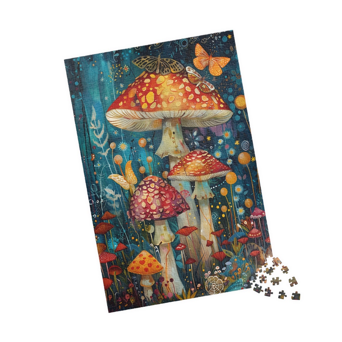 Enchanted Red Fly Agaric Mushroom Butterfly Night Forest Poster - Image 4