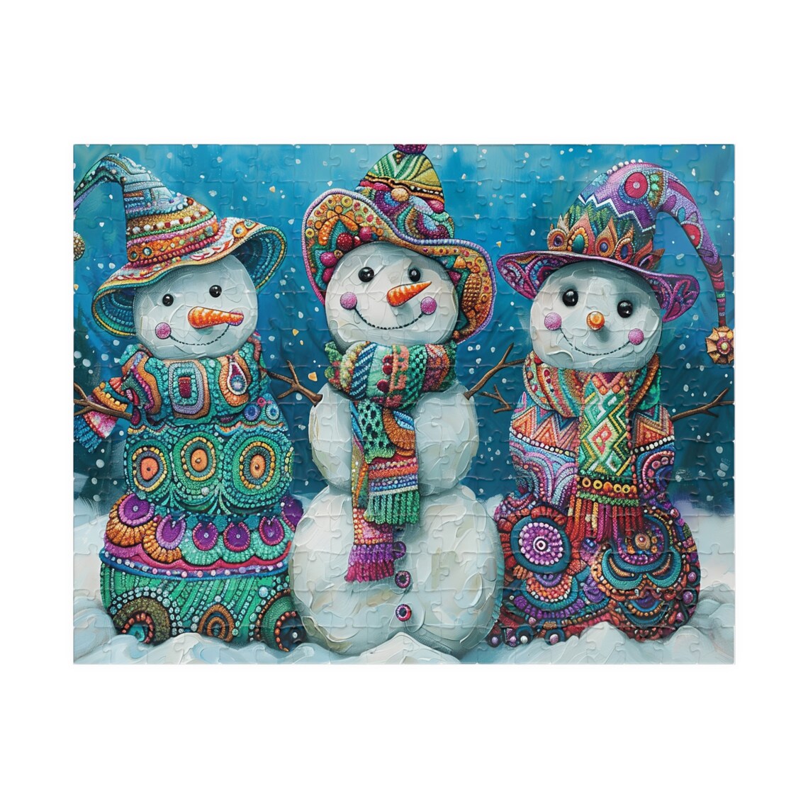 Whimsical Snowman Friends Jigsaw Puzzle Art Print - Image 3