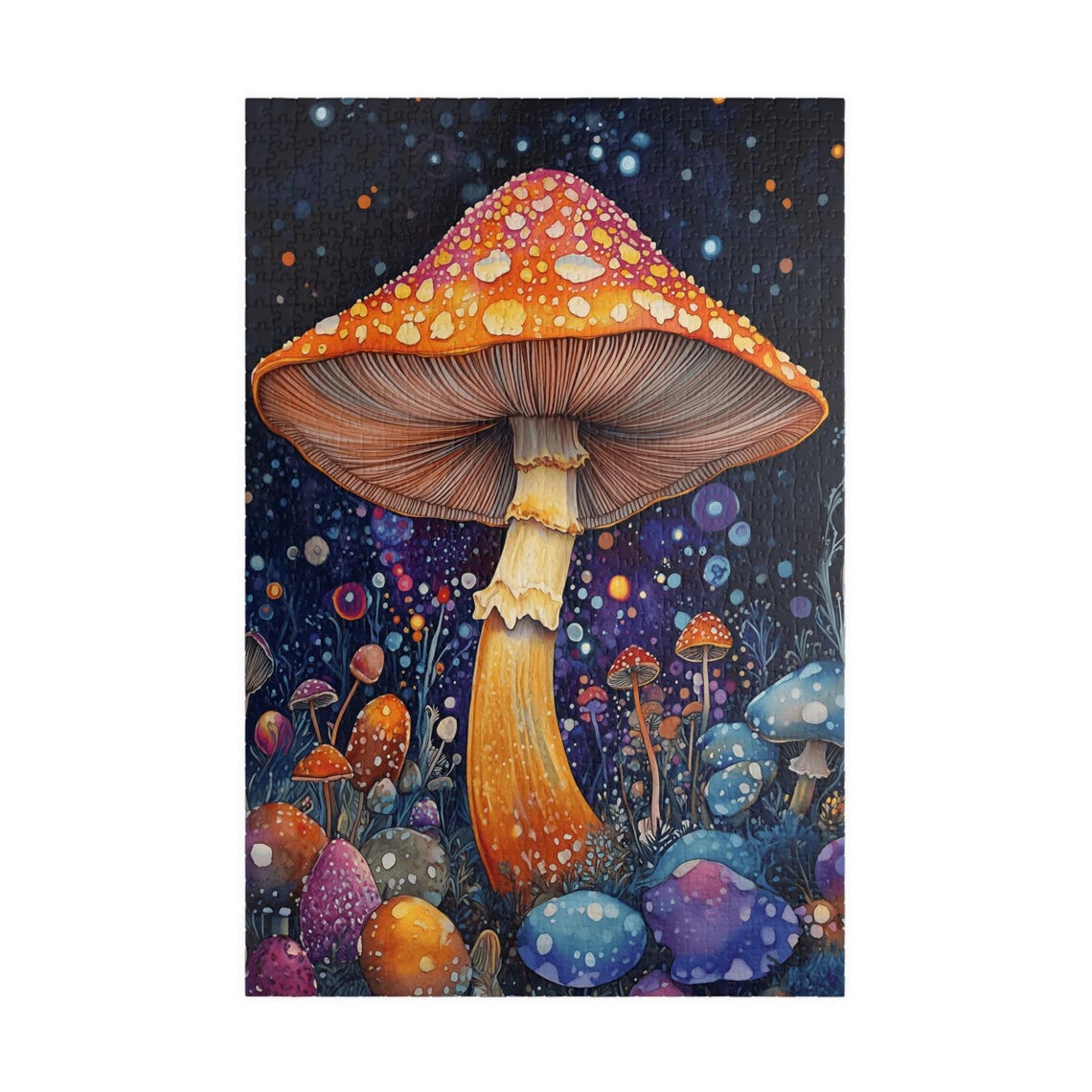 Glowing Red Capped Mushroom in a Magical Night Forest Poster - Image 4