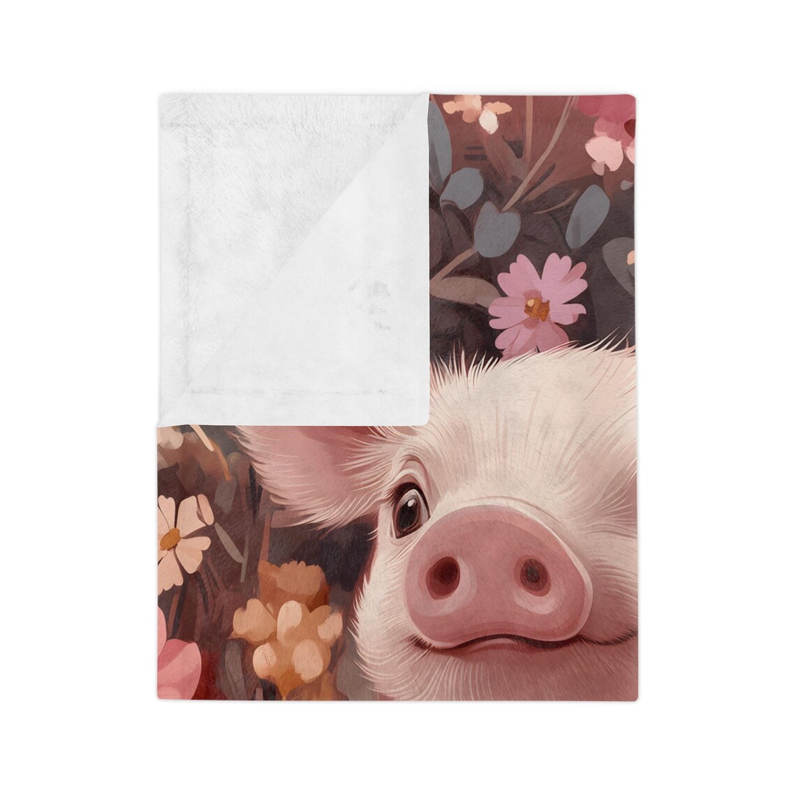 Two Cute Pink Piglets Peeking Through a Field of Flowers Poster - Image 3