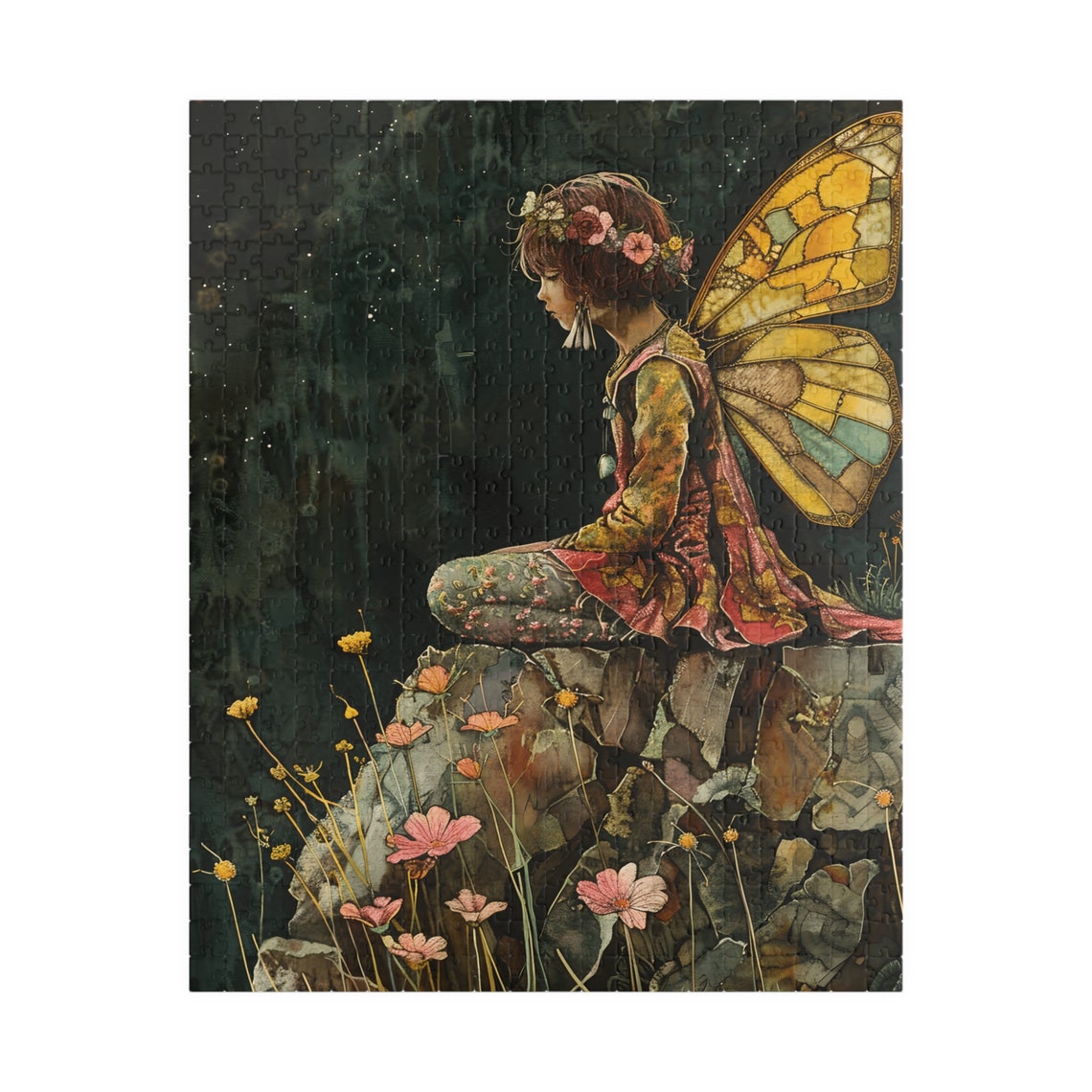 Night Butterfly Fairy Rocks Wildflowers Moody Fantasy Art Poster - Image 5