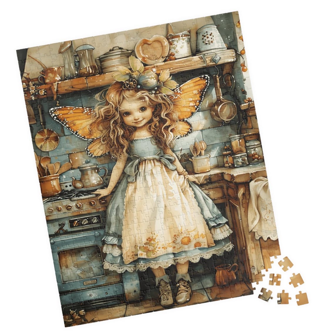 Kitchen Fairy Girl Baking in a Rustic Vintage Cottage Kitchen Poster