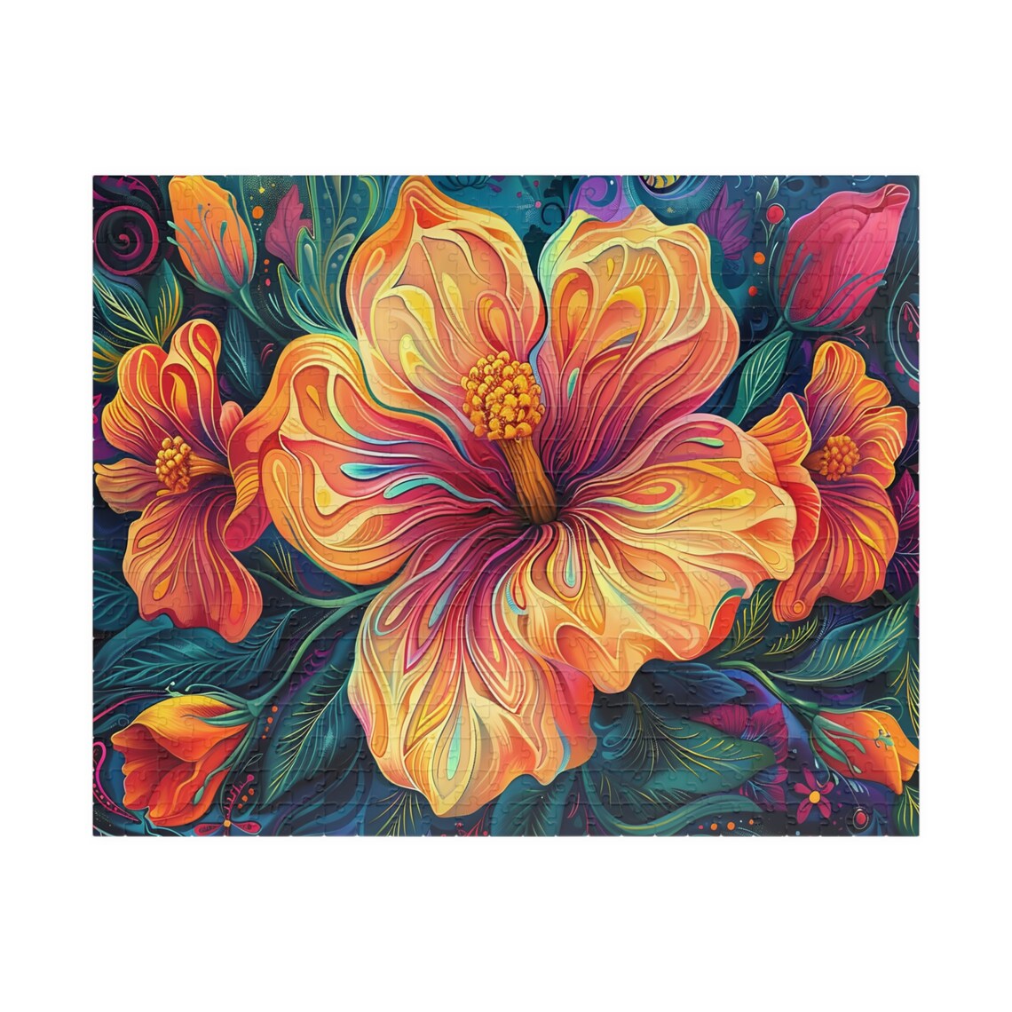Tropical Hibiscus Flowers Colorful Psychedelic Floral Art Poster - Image 2