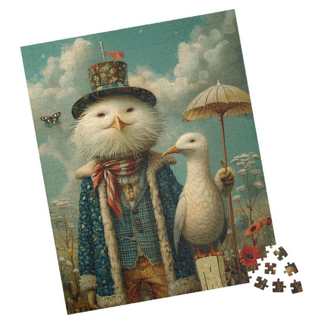 Fancy Albatross in a Victorian Coat Holding a Tiny Red Flag Poster