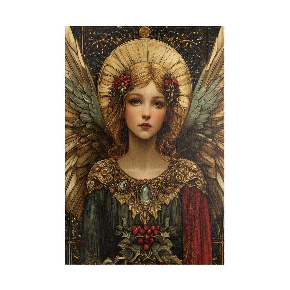 Golden Halo Angel Red Berries Ornate Vintage Portrait Poster - Image 3