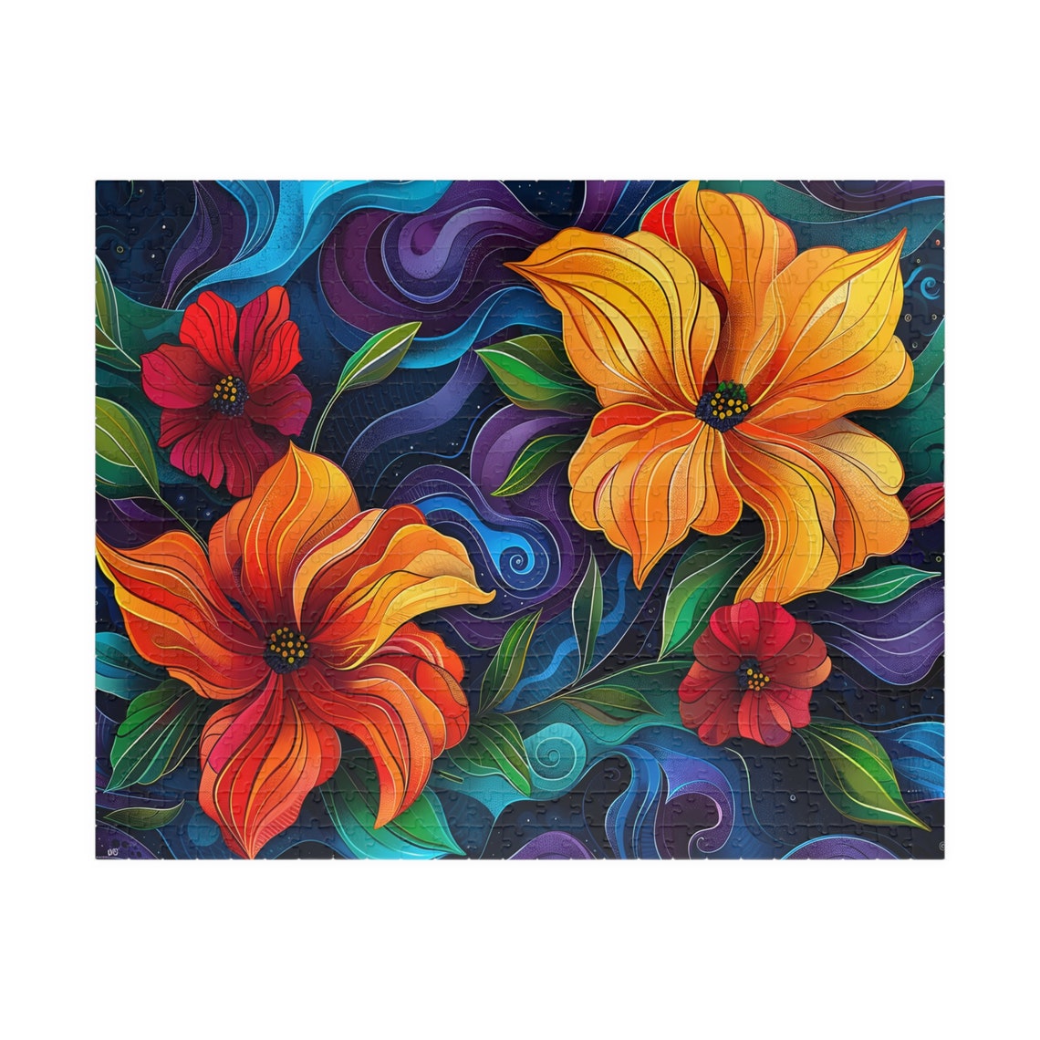 Stained Glass Style Vibrant Orange Flowers Floral Art Poster - Image 2