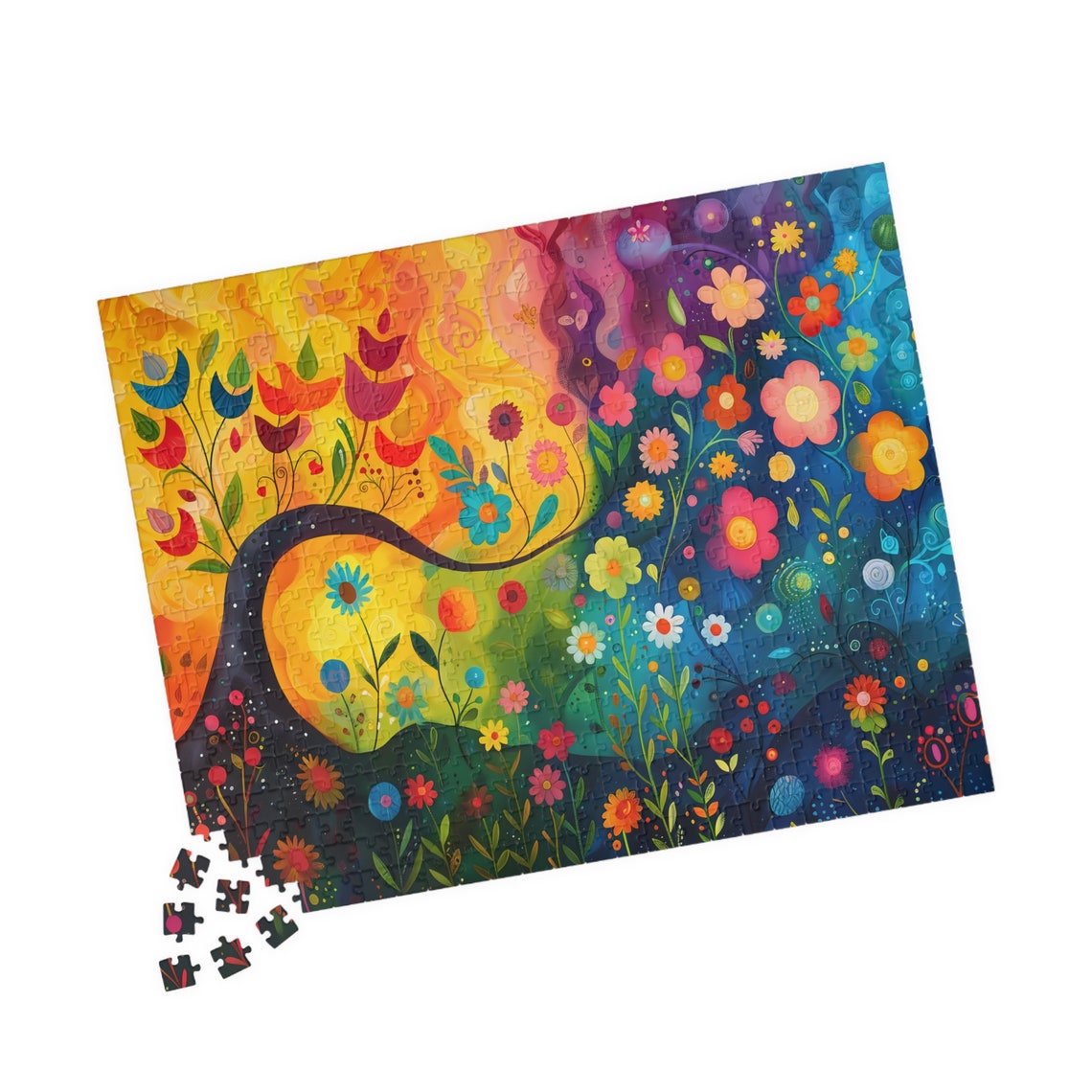 Rainbow Floral Garden Landscape Vibrant Gradient Flower Field Poster - Image 4