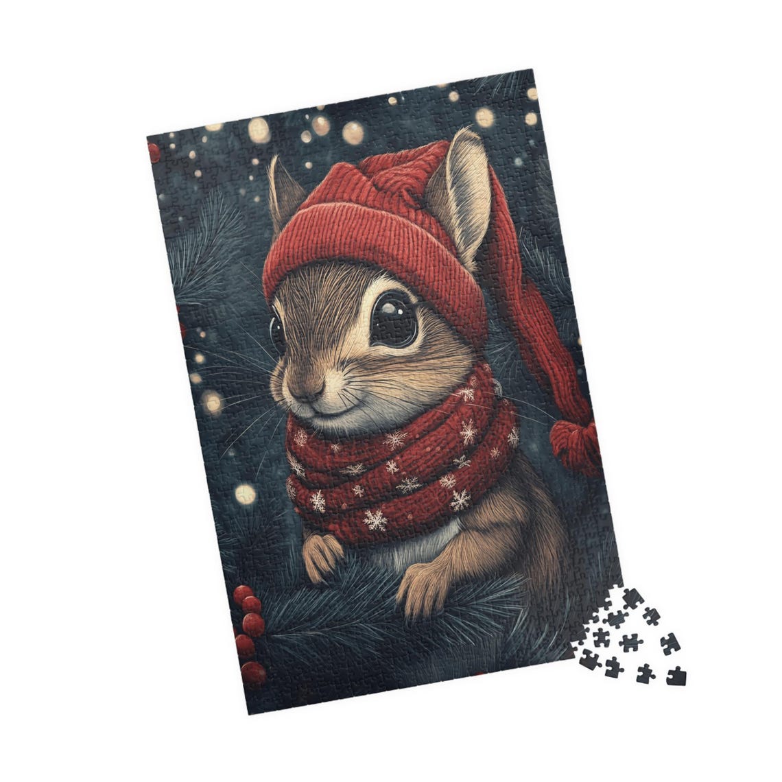 Chipmunk in Red Knit Hat and Snowflake Scarf Winter Animal Poster - Image 4