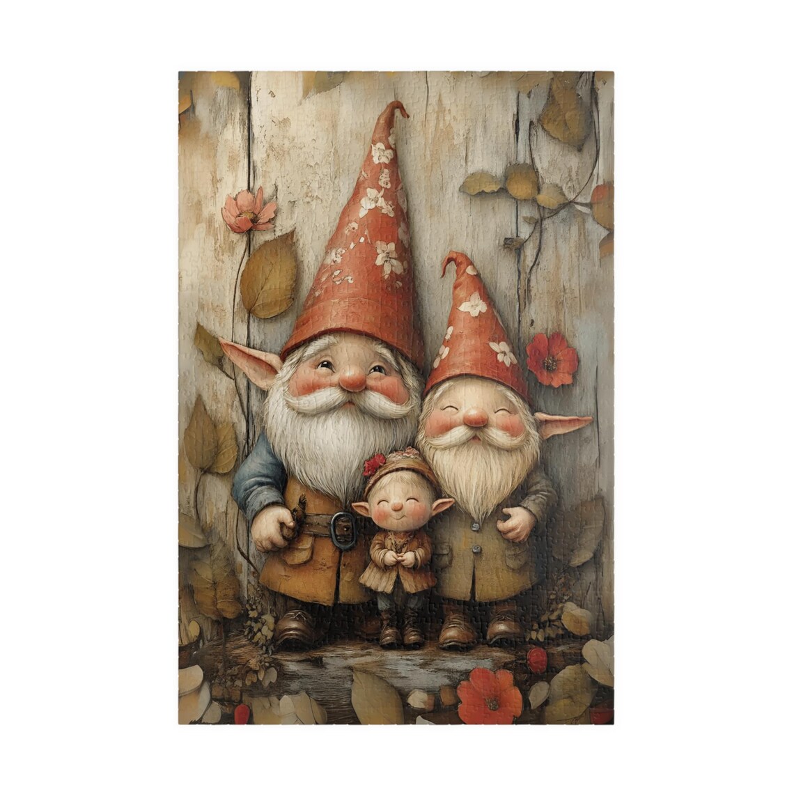 Three Generation Gnomes Rustic Wood Floral Hats Family Poster - Image 3