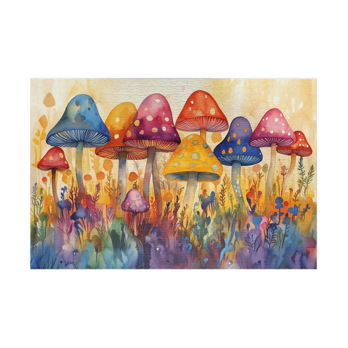 Rainbow Row Of Colorful Watercolor Mushrooms In A Bright Meadow Poster - Image 3
