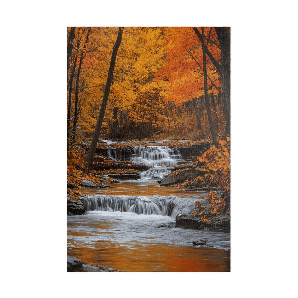 Forest Stream in Autumn Golden Waterfall Through Fallen Leaves Poster - Image 3