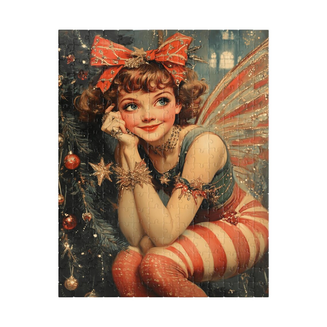 Vintage Christmas Fairy With Red Bow And Striped Stockings Poster - Image 5