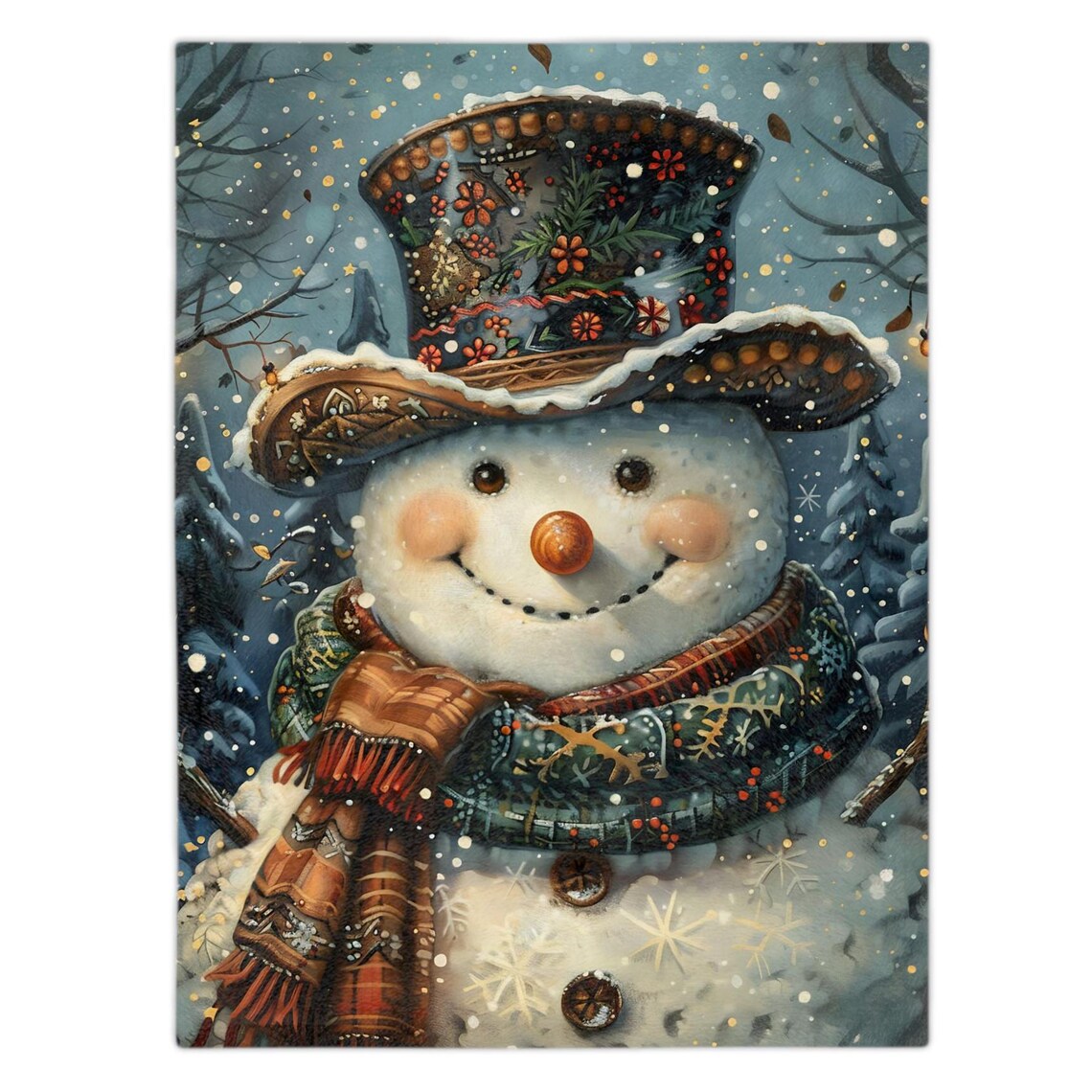 Jolly Snowman Floral Top Hat Winter Holiday Smiling Cheerful Poster - Image 2