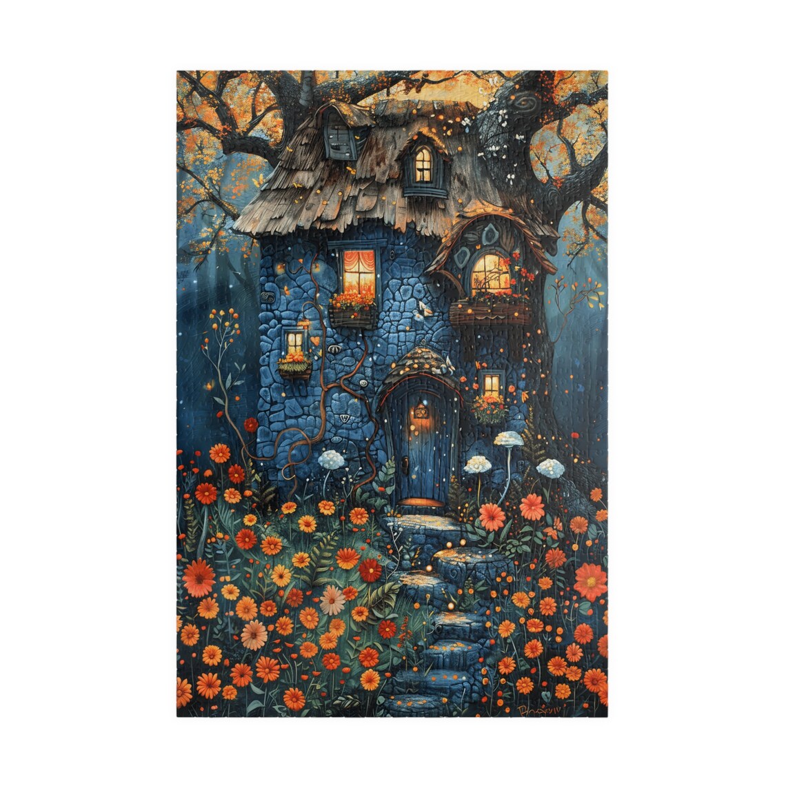 Blue Fairy Cottage Flower Garden Fantasy Storybook House Poster - Image 3