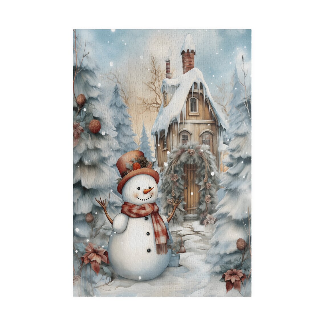 Country Snowman Watercolor Poster, Snowy Woods - Image 3
