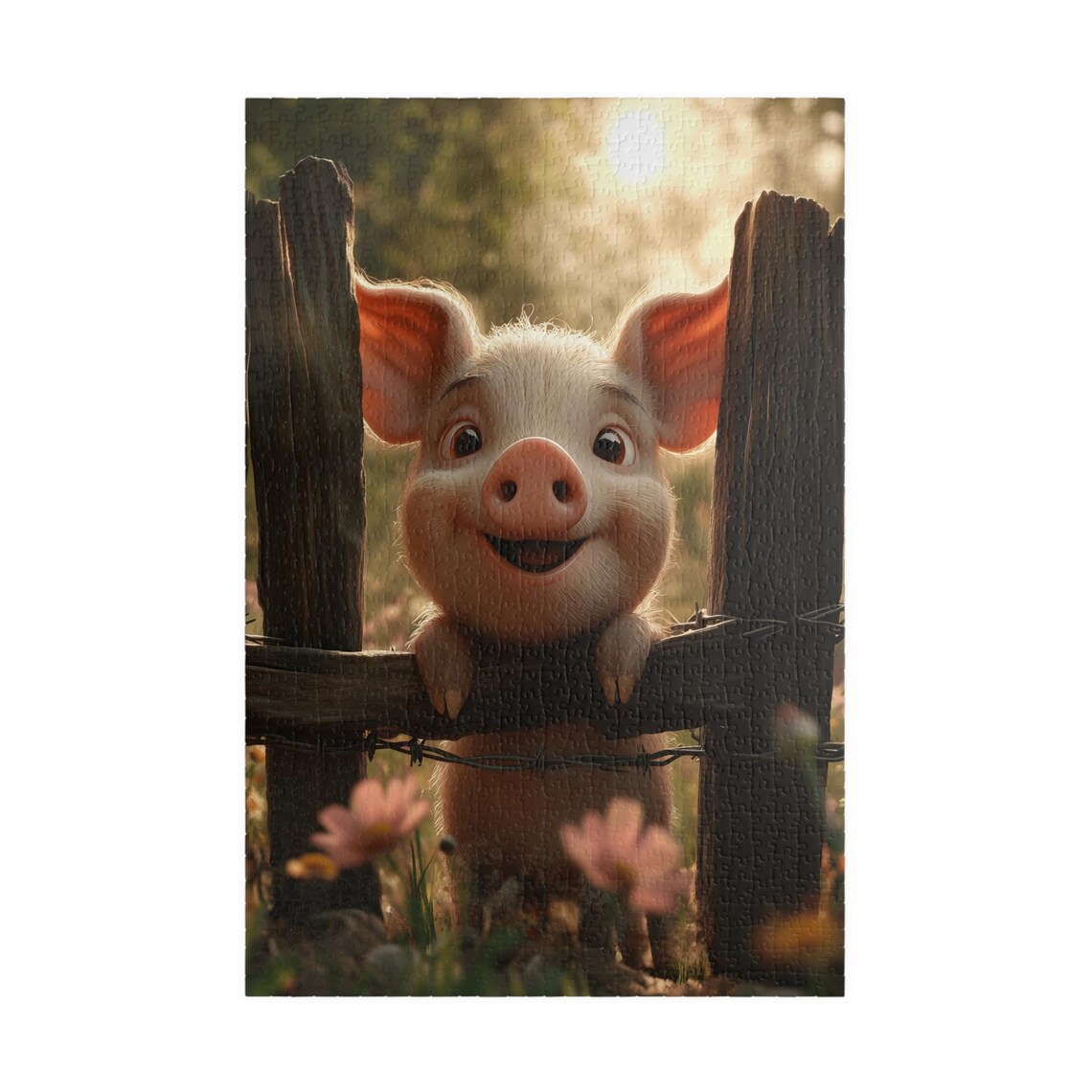 Baby Pig at Farm Fence Sunset Cute Piglet Country Art Poster - Image 3
