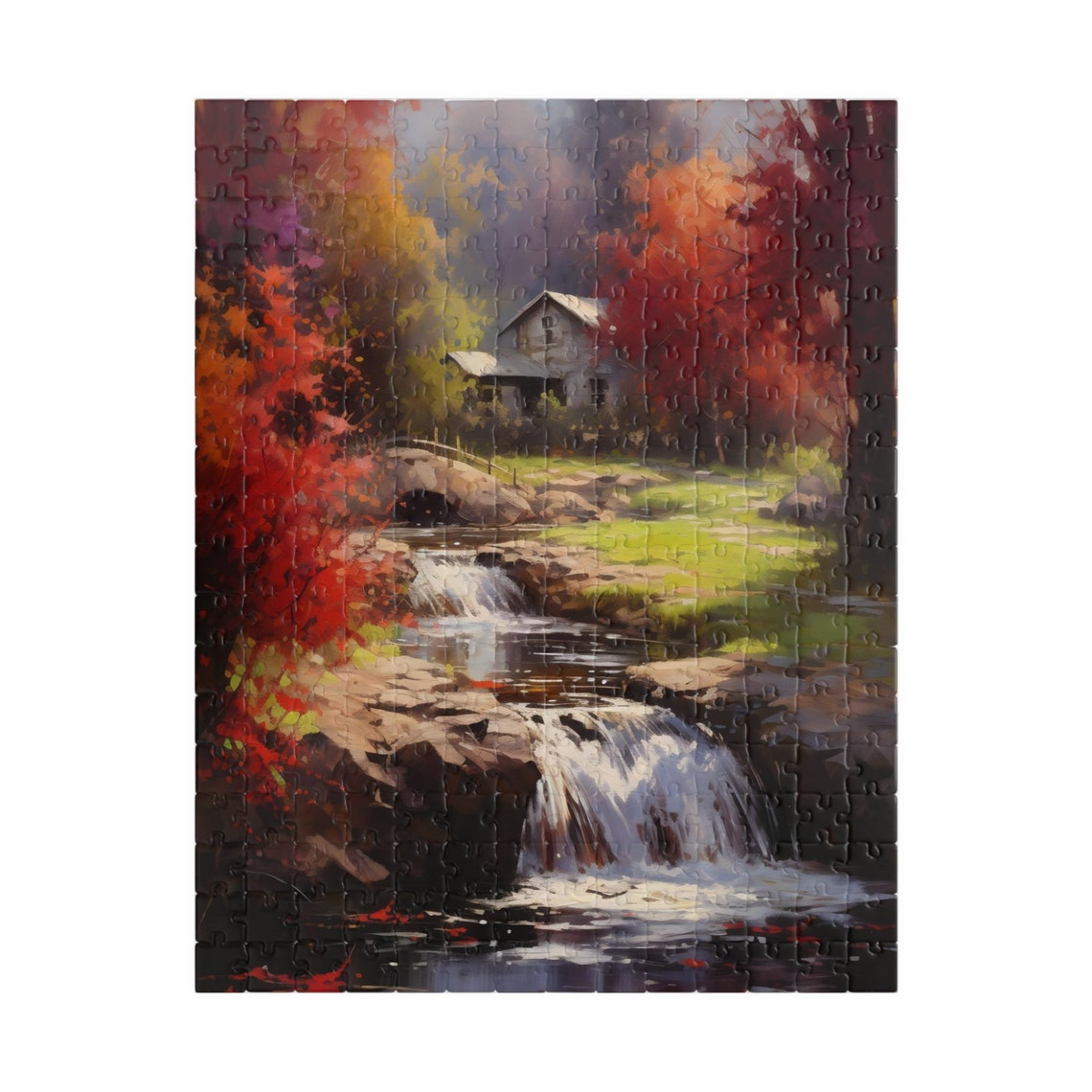 Country Cabin by Autumn Stream Waterfall Rustic Woodland Poster - Image 2