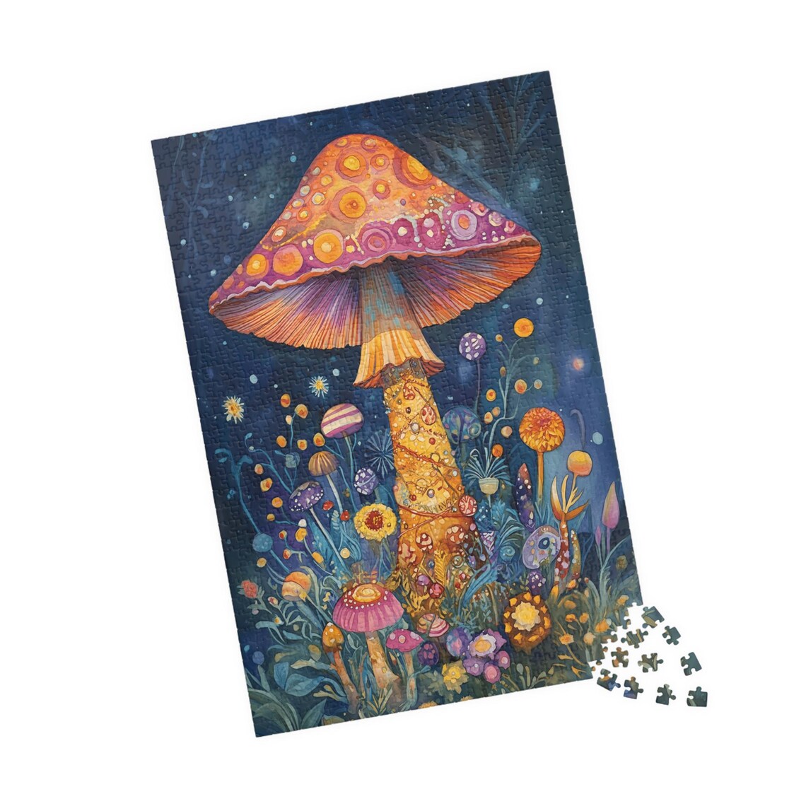 Giant Orange Mushroom Glowing In A Starry Night Wildflower Meadow Poster - Image 4