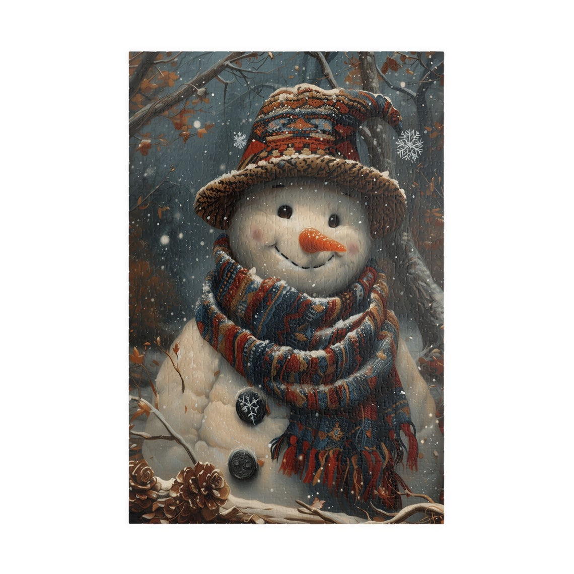 Smiling Snowman Patterned Hat Winter Wonderland Holiday Poster - Image 3