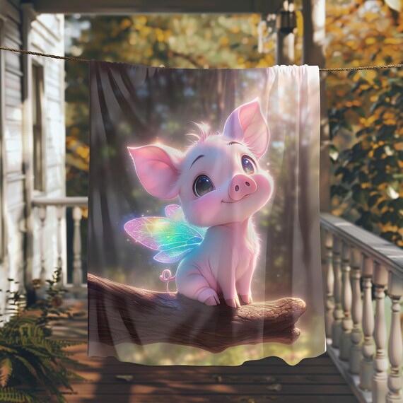 Tiny Pink Piglet with Iridescent Fairy Wings in the Forest Poster